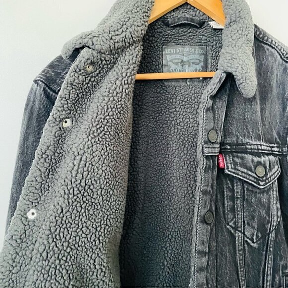 Levi's Sherpa Trucker Jacket Roadster Black, Sz Medium - Picture 13 of 16